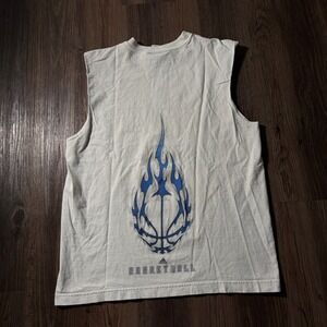 Adidas Mens Basketball Tank Top Sleeveless Graphic Print White Size L